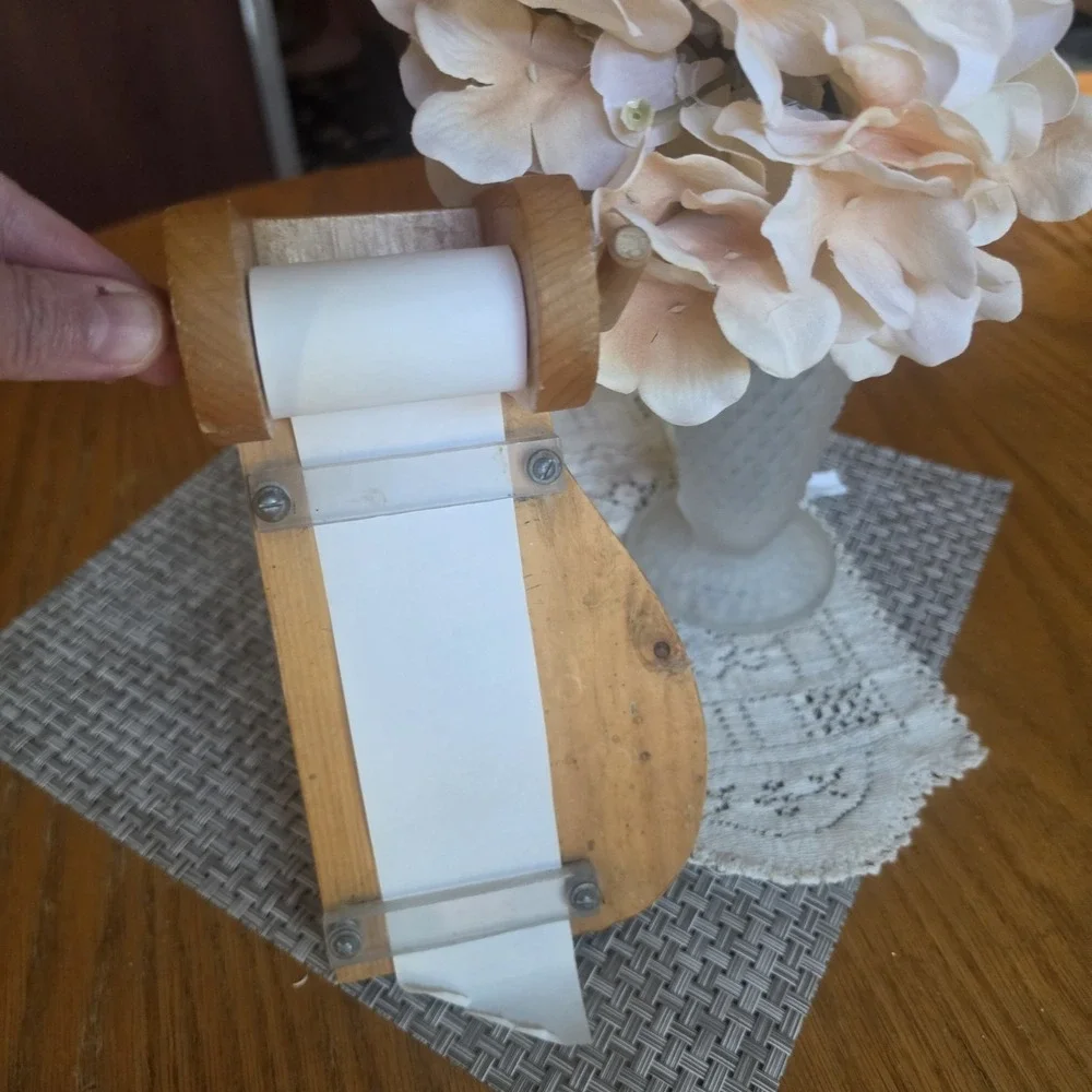Vintage Wood Kitchen Wall Note Taker Roll Paper Holder Grocery List Farmhouse